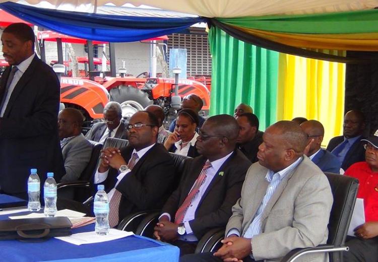 The Permanent Secretary (PS) in the Ministry of Finance and Planning, Mr  Doto James speaking during the handover ceremony of tractors to SUA