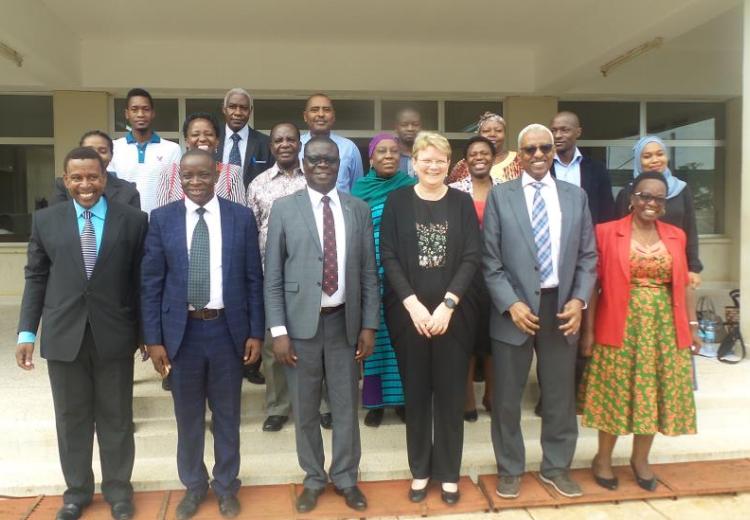 The IRRI delegates in a group photo with their host Vice Chancellor Prof. Raphael Chibunda(third from left) and other officials at SUA, Main Campus