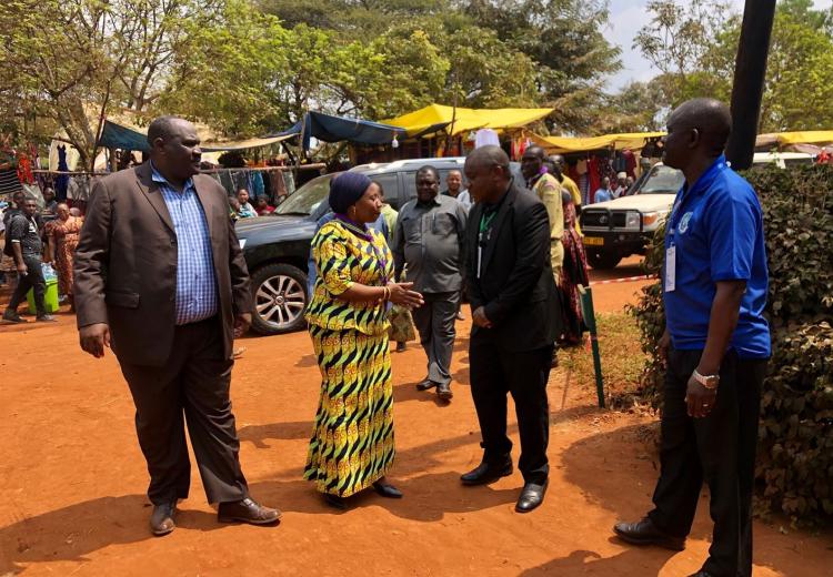 Deputy Vice Chancellor (Academic), Prof. Maulid Mwatawala (right) welcoming the Minister of Health, Community Development Gender,elderly and children Hon. Ummy Mwalimu at SUA pavilion.