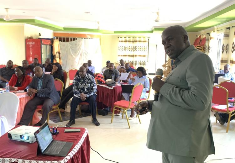 EFLOWS Project Principal Researcher Prof. Japhet Kashaigili presenting the results of the research in front of stakeholders at a workshop held in Mbarali District, Mbeya Region.