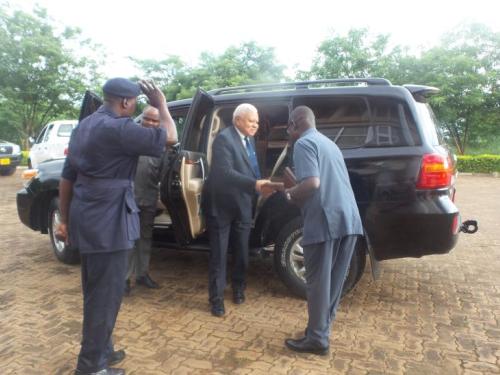 Vice - Chancellor of the Sokoine University of Agriculture (SUA) Prof. Raphael Chibunda welcoming Hon. Mohamed Chande Othman when he arrived at the university on 8th March 2018