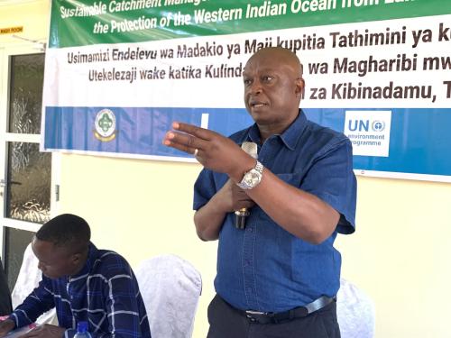 Mbarali District Commissioner, Hon. Col. Denis Mwila speaking during the opening of the Workshop.