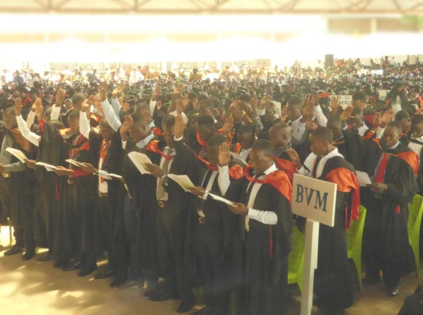 Bachelor of Veterinary Medicine (BVM) Graduands taking an Oath of Allegiace to Conform to a Veterinary Professional standard of conduct