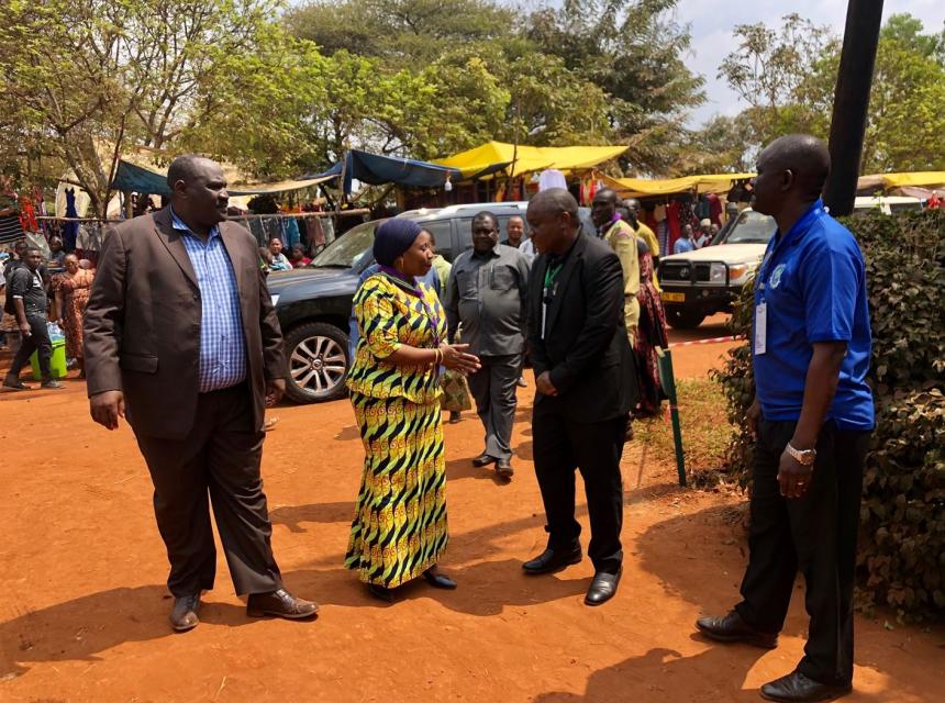 Deputy Vice Chancellor (Academic), Prof. Maulid Mwatawala (right) welcoming the Minister of Health, Community Development Gender,elderly and children Hon. Ummy Mwalimu at SUA pavilion.